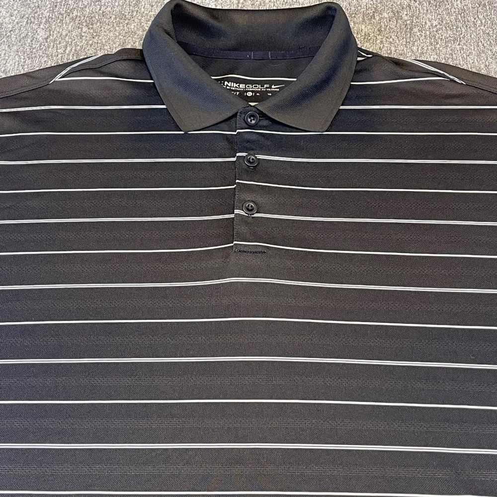 Nike Golf‎ Polo Shirt Striped Dri-FIT Athletic Training Black Mens Size L